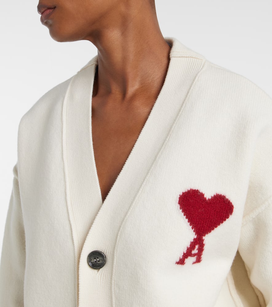 Ami Alexandre Mattiussi Ami Intarsia-knit V-neck Wool Cardigan In White