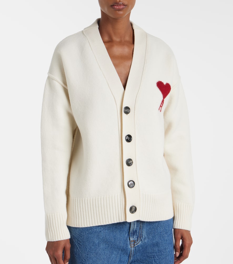 Ami Alexandre Mattiussi Ami Intarsia-knit V-neck Wool Cardigan In White