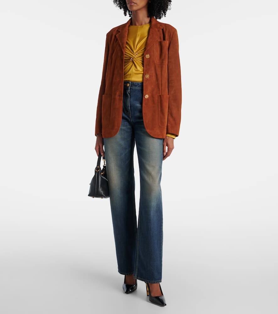 Versace Distressed High-rise Wide-leg Jeans In Blue