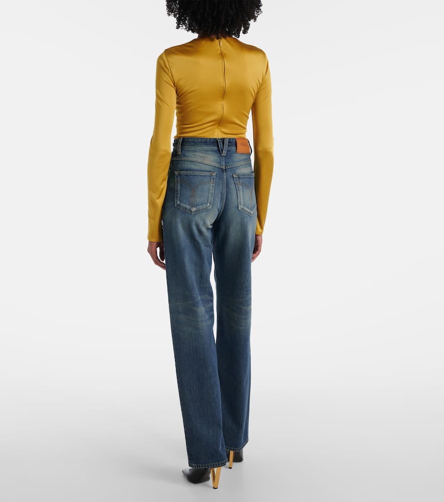 Versace Distressed High-rise Wide-leg Jeans In Blue