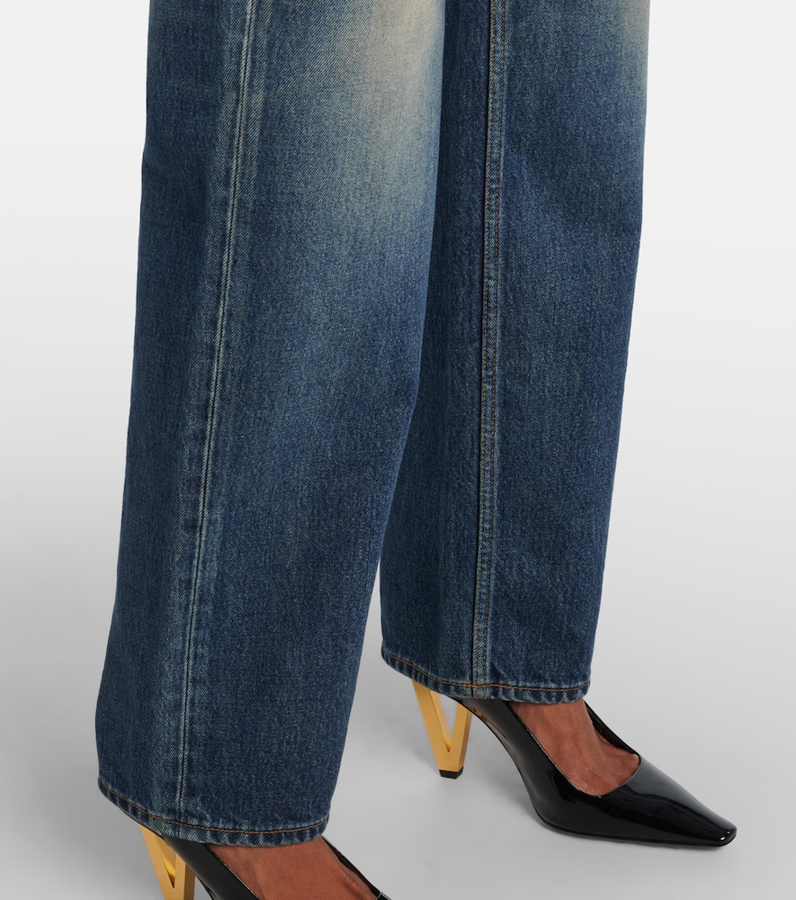 Versace Distressed High-rise Wide-leg Jeans In Blue