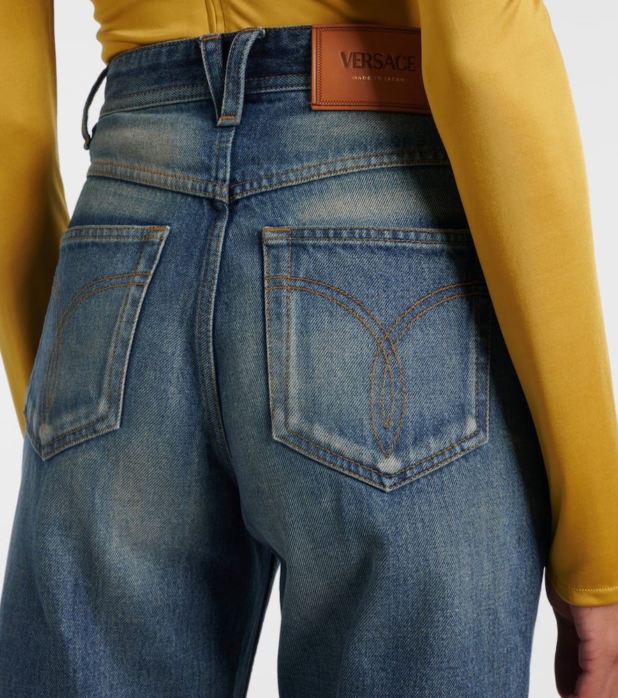 Versace Distressed High-rise Wide-leg Jeans In Blue