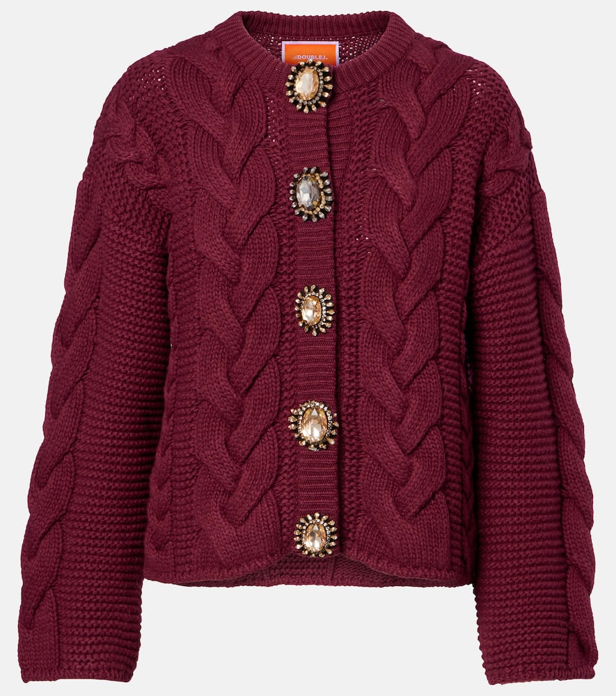 La Doublej Portrait Embellished Wool-blend Cardigan In Burgundy