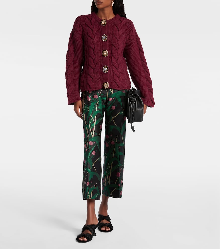 La Doublej Portrait Embellished Wool-blend Cardigan In Burgundy