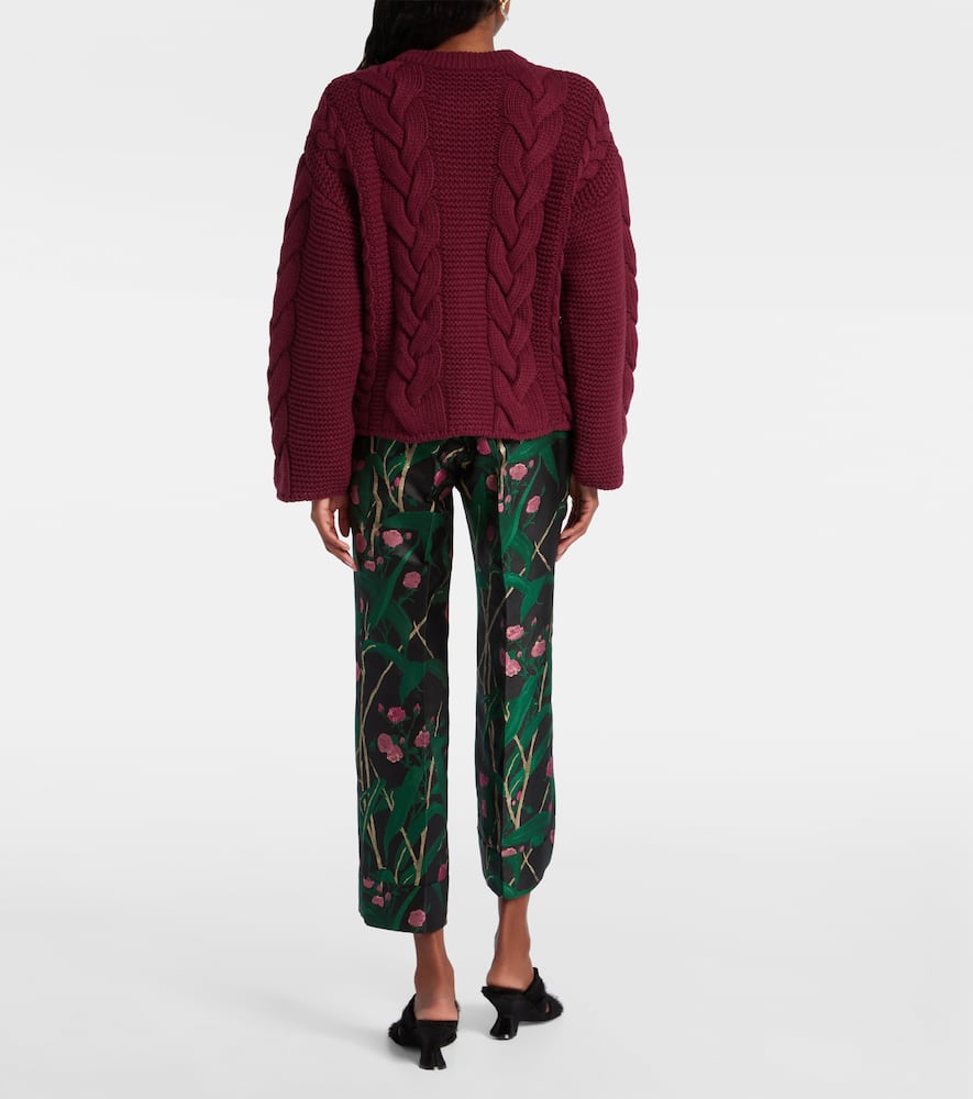 La Doublej Portrait Embellished Wool-blend Cardigan In Burgundy