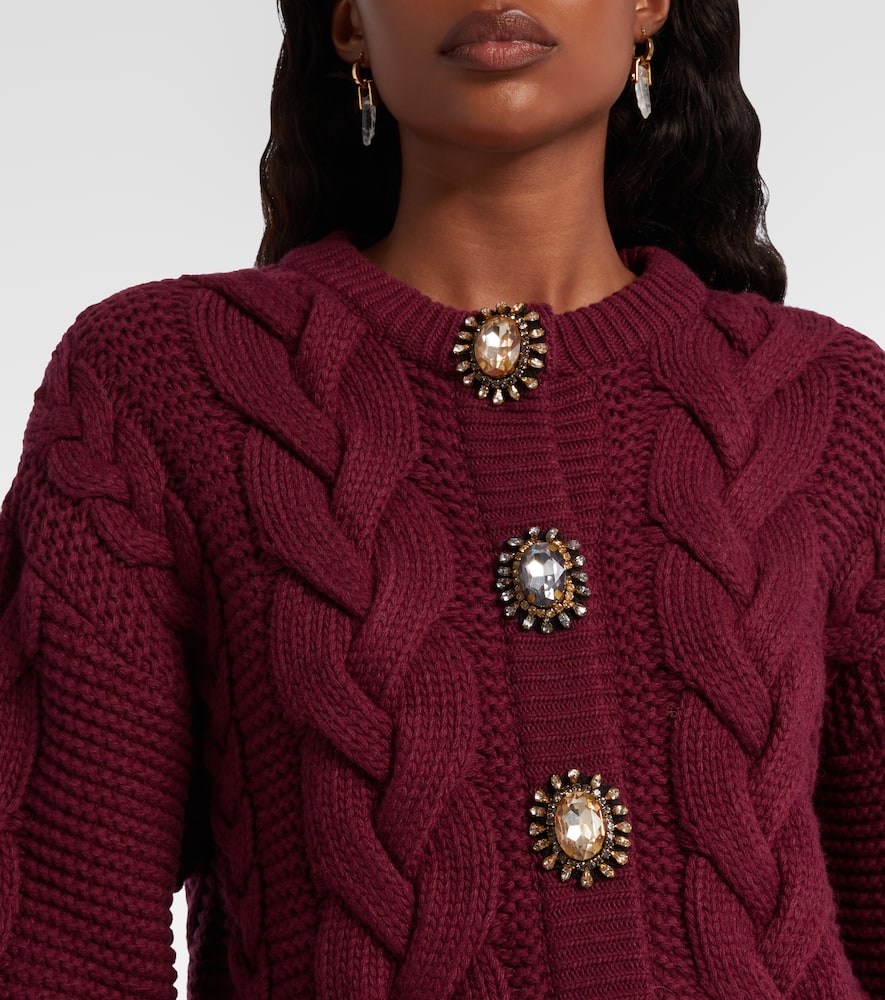 La Doublej Portrait Embellished Wool-blend Cardigan In Burgundy