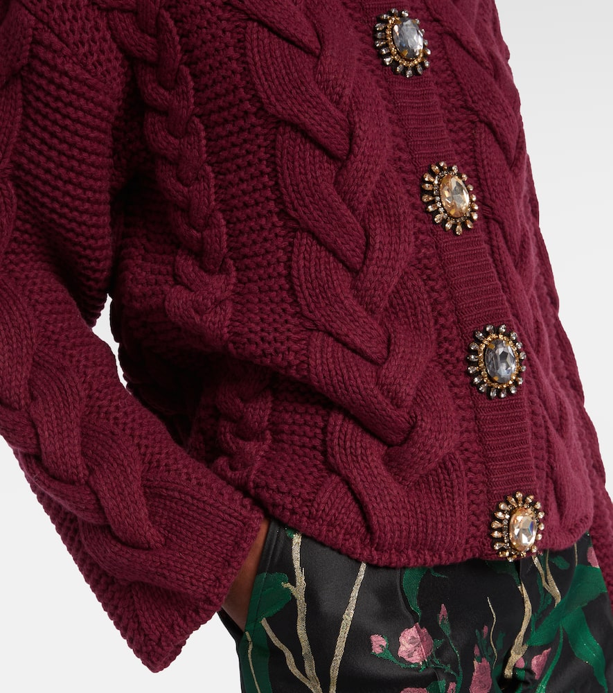 La Doublej Portrait Embellished Wool-blend Cardigan In Burgundy