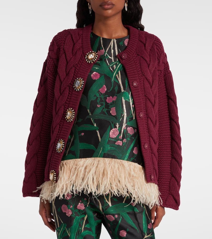La Doublej Portrait Embellished Wool-blend Cardigan In Burgundy