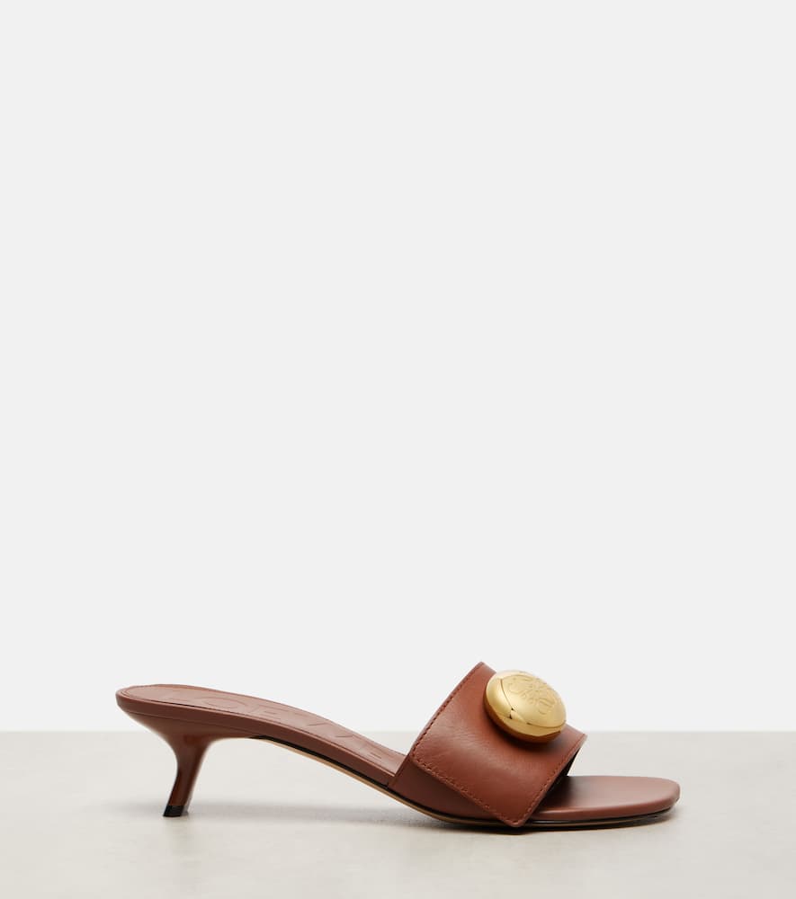 Loewe Leather Pebble Heeled Mules 45 In Brown