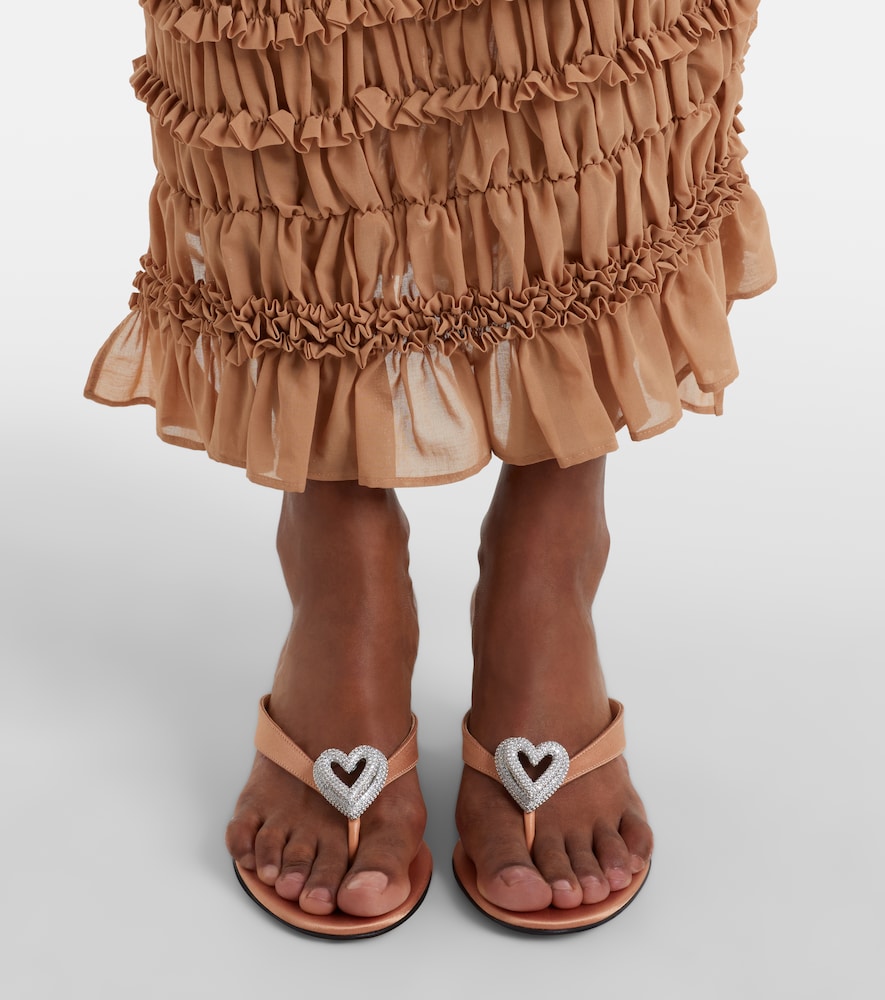 Mach & Mach Double Heart satin wedge thong sandals