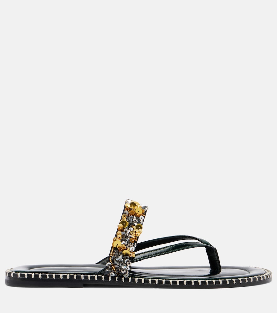 Sequined Leather Thong Sandals