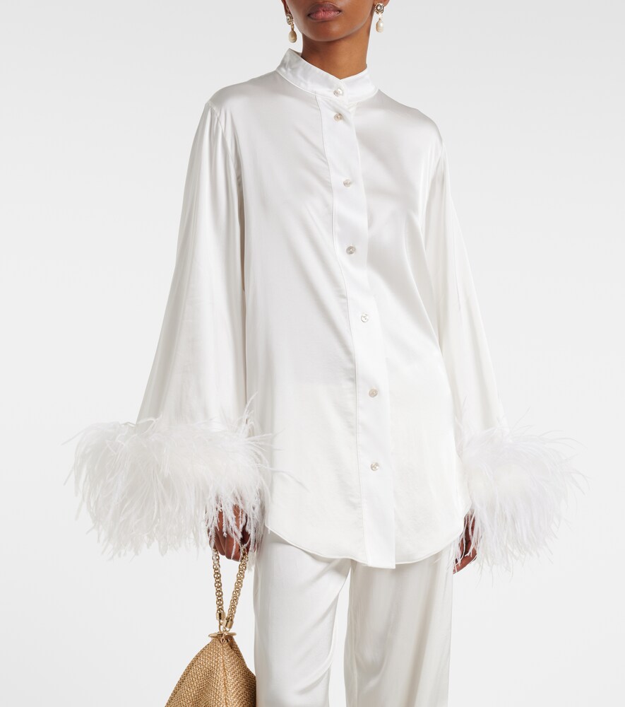 Oséree Bridal feather-trimmed satin shirt