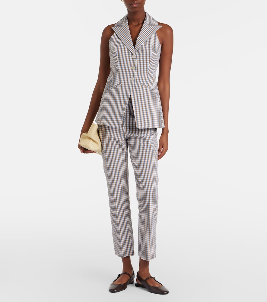 Veronica Beard Gingham cotton seersucker cropped slim pants