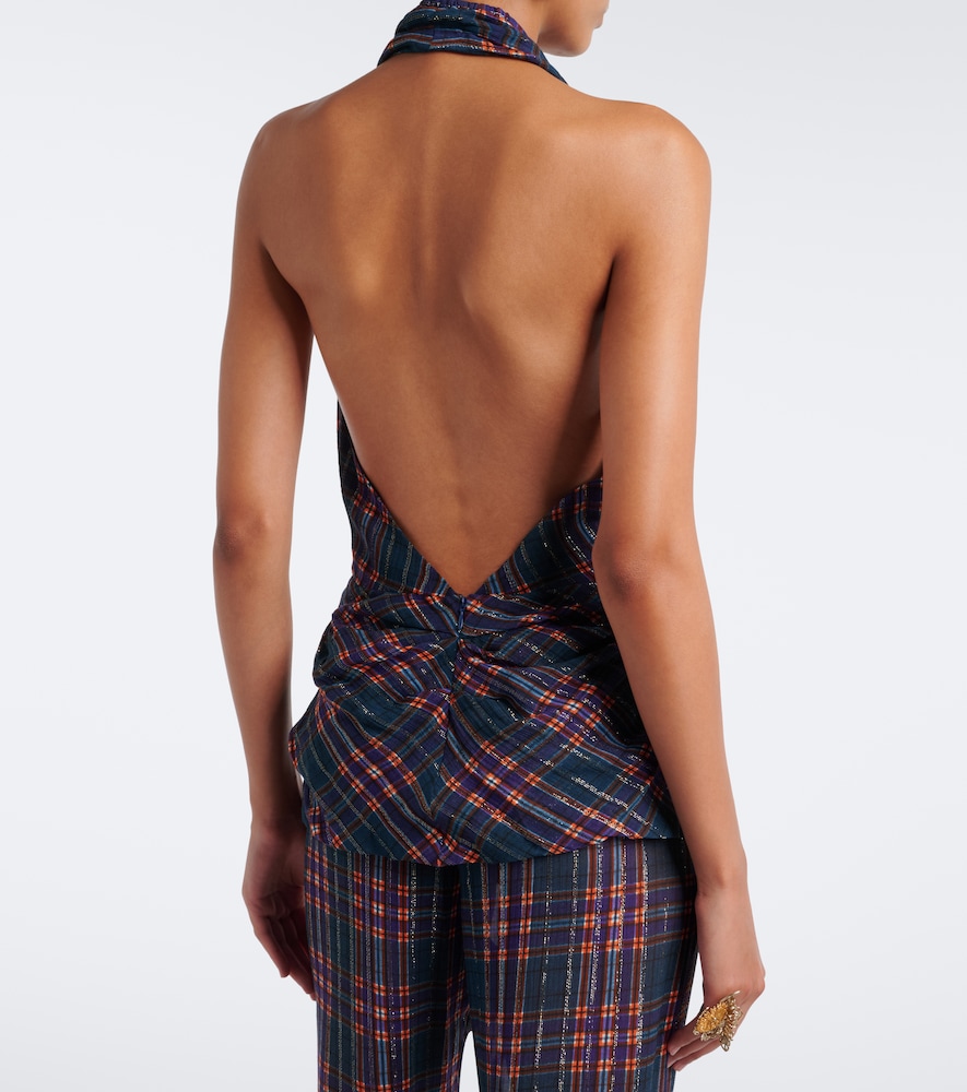 Plaid Lamé Halterneck Top