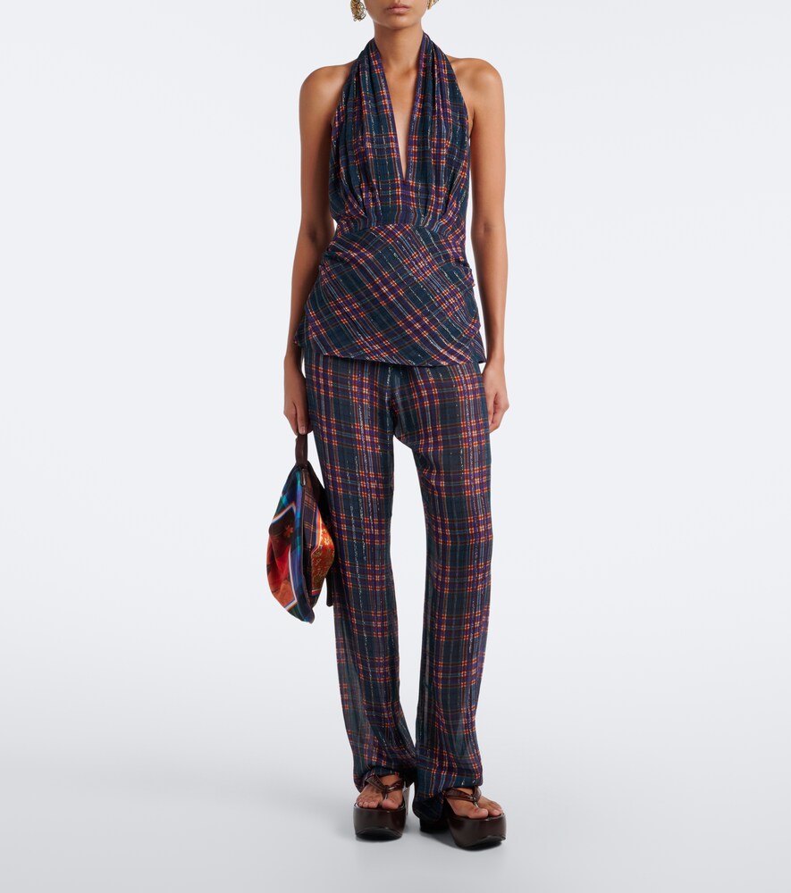 Plaid Lamé Halterneck Top
