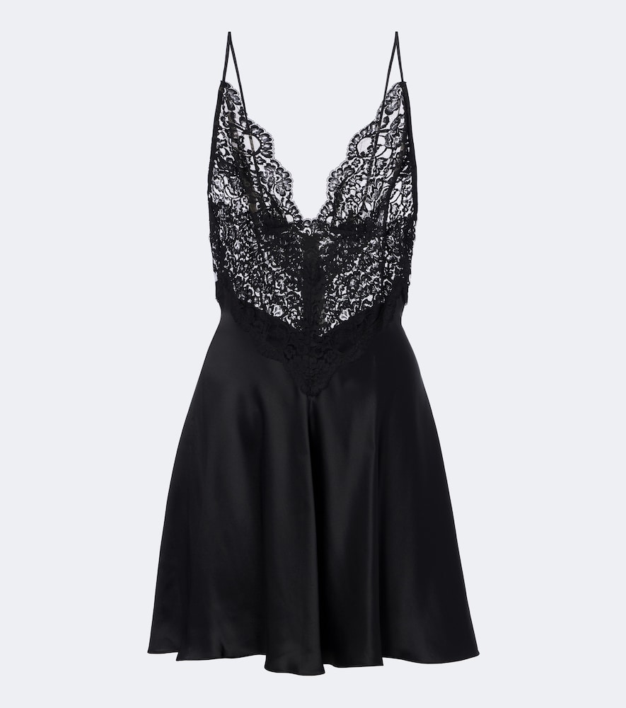 Minikleid aus Seidensatin mit Spitze