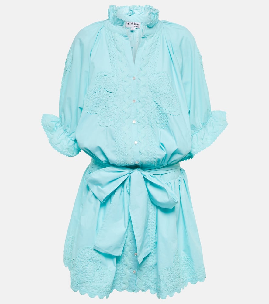Juliet Dunn Embroidered Cotton Poplin Minidress In Neon Aqua