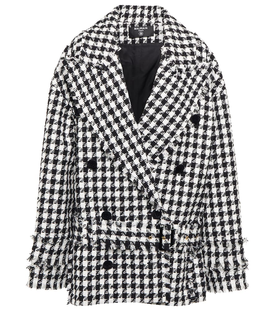 Balmain Houndstooth tweed pea coat