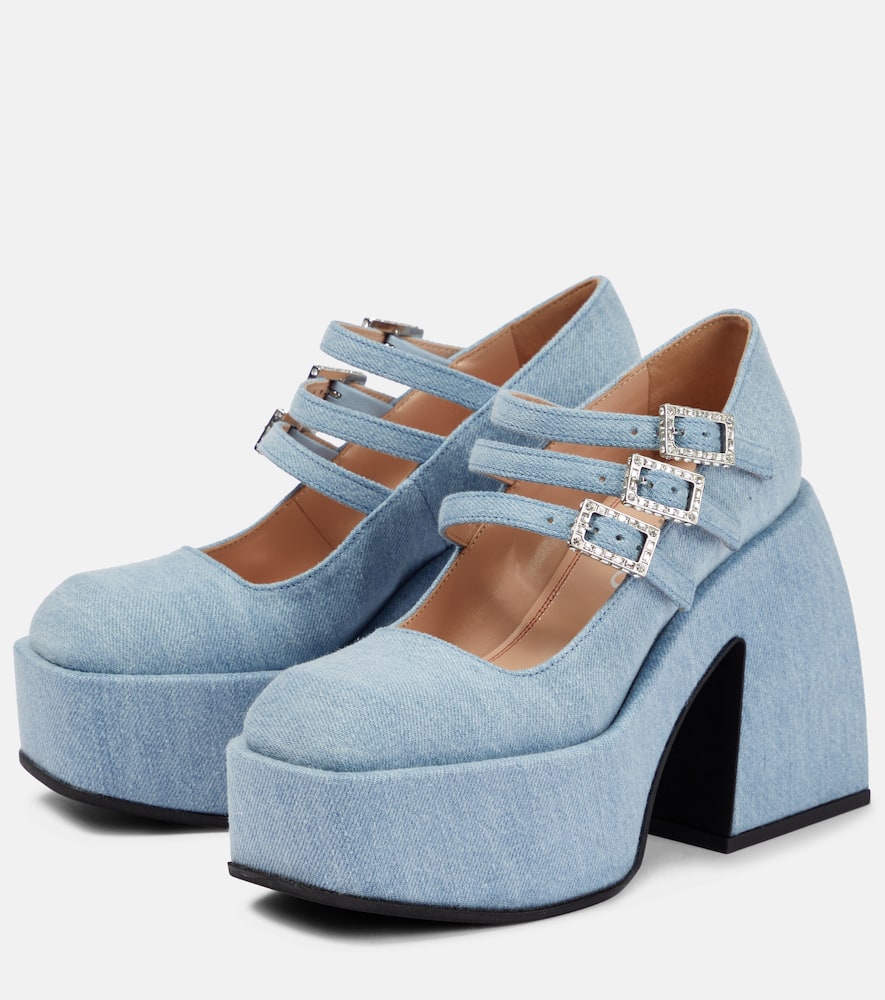 Shop Nodaleto Bulla Marietta Denim Platform Pumps In Sunlight Denim