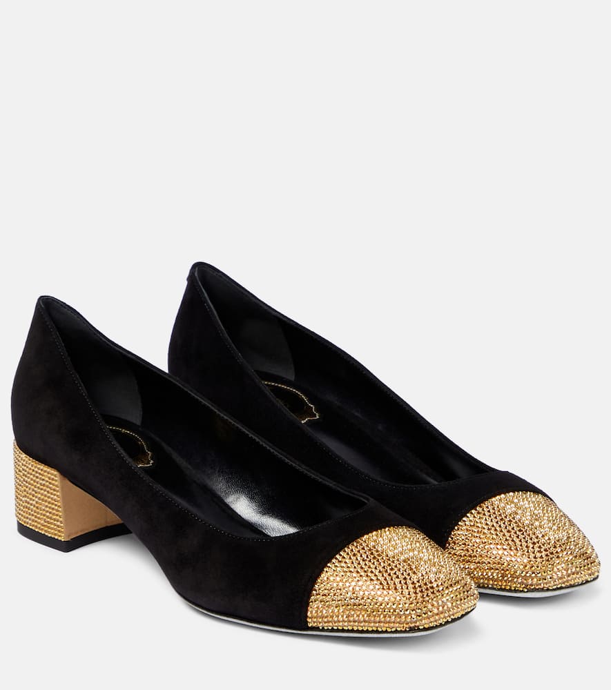 Shop René Caovilla Bonnie Embellished Suede Pumps In Black