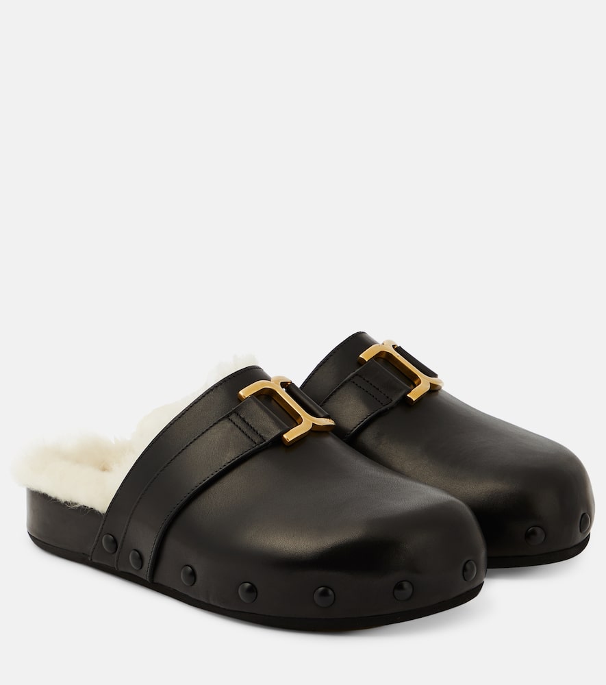 Chloé Marcie leather and shearling slippers