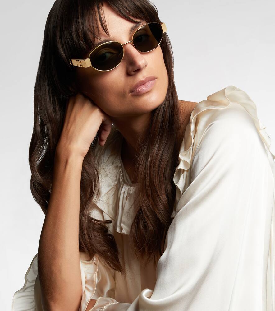 Celine Triomphe Metal 01 Oval Sunglasses In Green