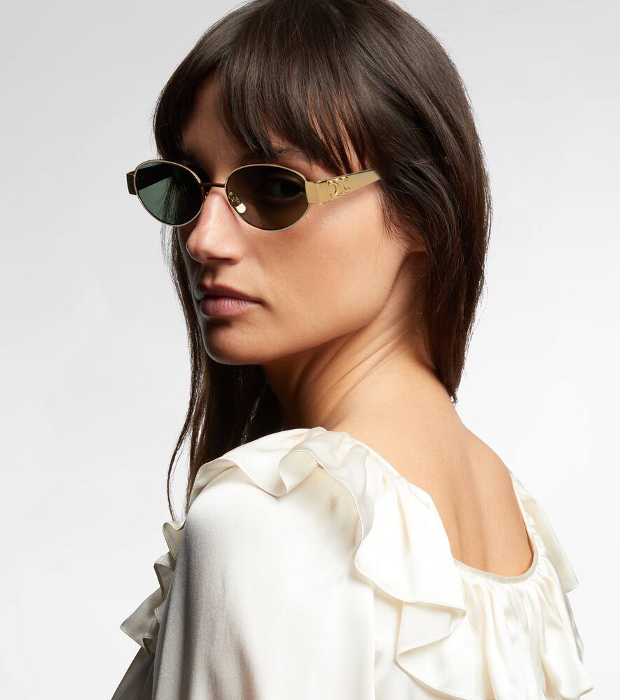 Celine Triomphe Metal 01 Oval Sunglasses In Green
