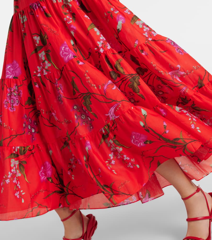 Shop Erdem Floral Cotton-blend Midi Dress In Orange