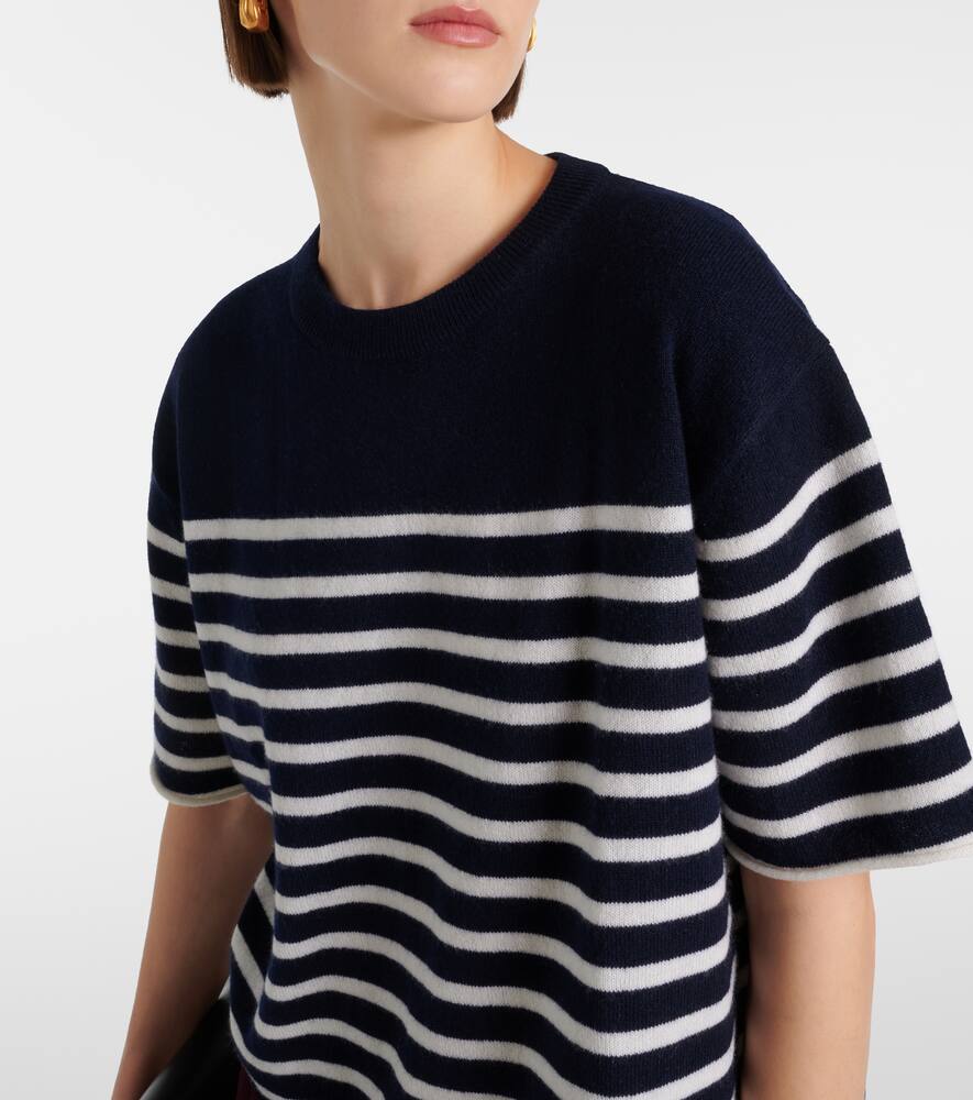 Lisa Yang Cila Striped Cashmere T-shirt In Navy/cream Stripes