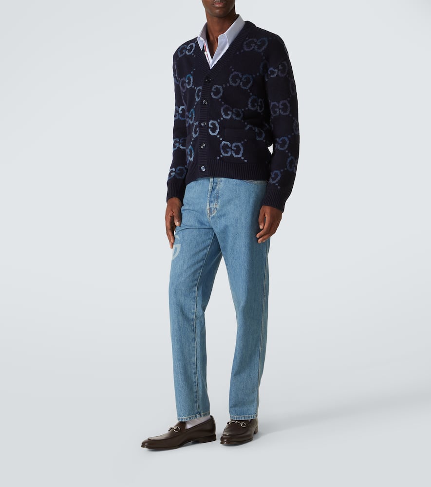 Gucci Sweater With Gg Intarsia In Blue