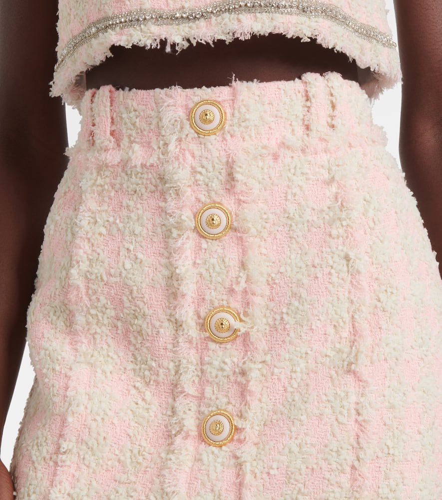 Balmain High-waist Buttoned Tweed Mini Skirt In Gold