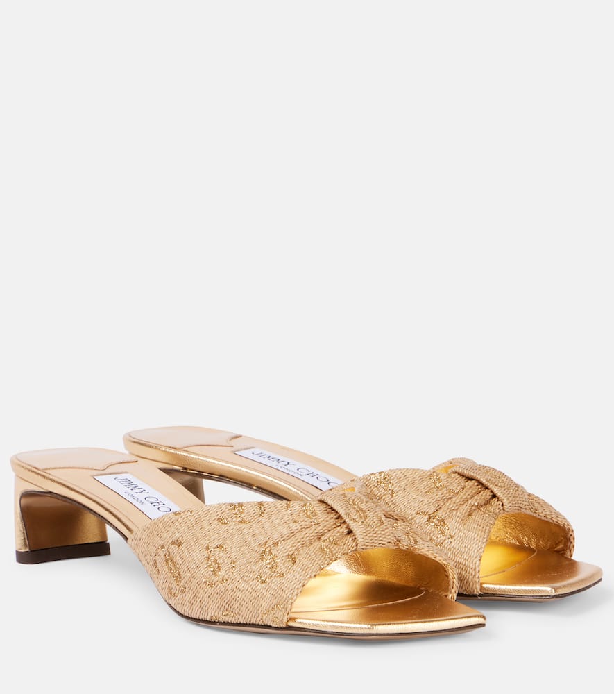 Jimmy Choo Annika 35 Metallic Raffia-jacquard Mules In Gold