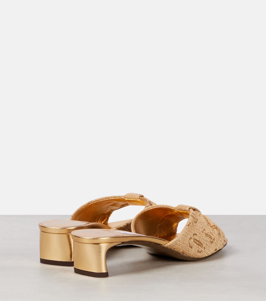Jimmy Choo Annika 35 Metallic Raffia-jacquard Mules In Gold