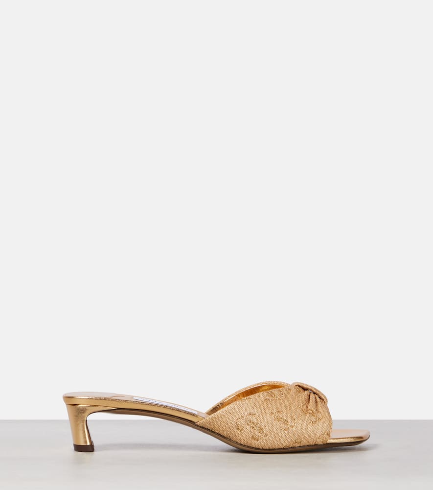 Jimmy Choo Annika 35 Metallic Raffia-jacquard Mules In Gold