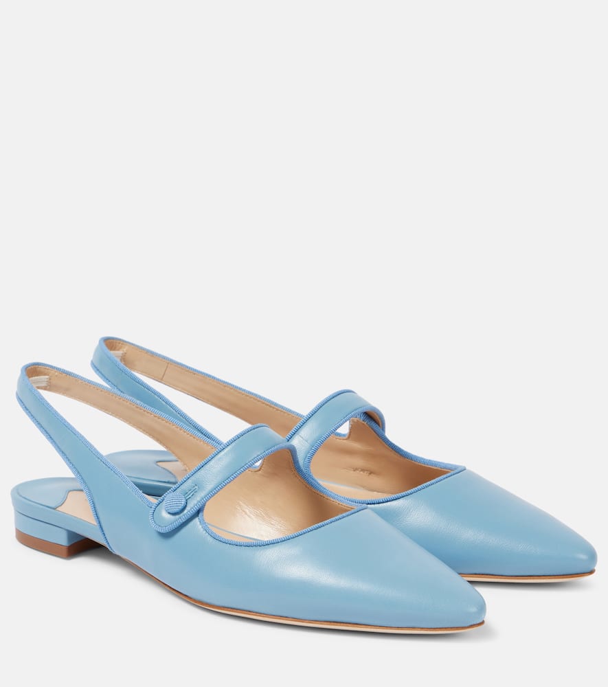 Manolo Blahnik Slingback-ballerinas Campariflatsli Aus Leder In Blau