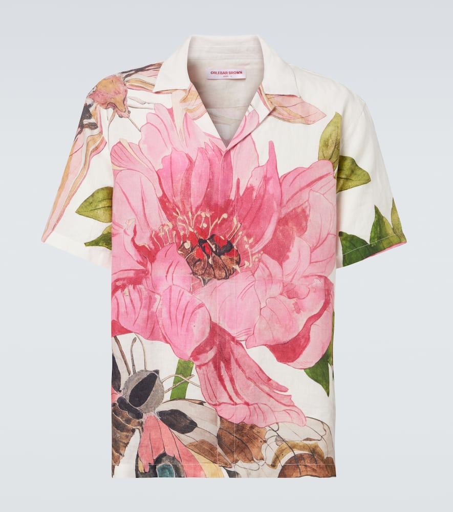 Orlebar Brown Mens Pink Lemonade Maitan Paeonia-print Linen Shirt