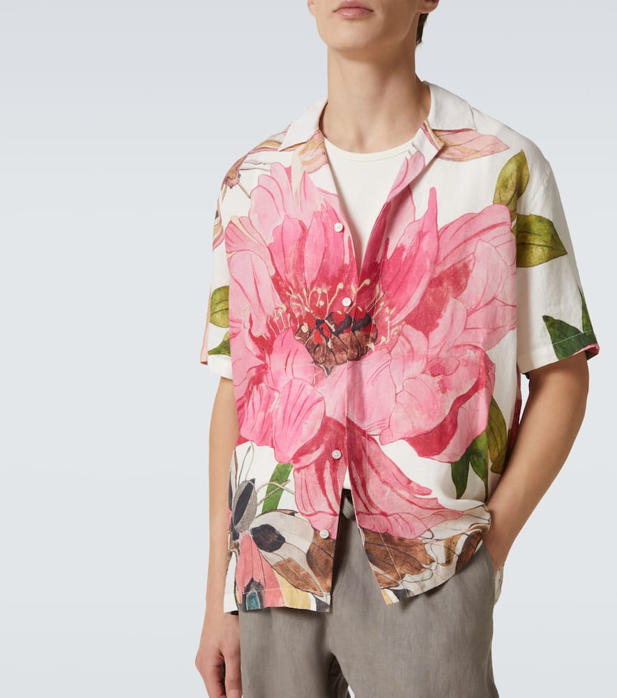 Orlebar Brown Mens Pink Lemonade Maitan Paeonia-print Linen Shirt