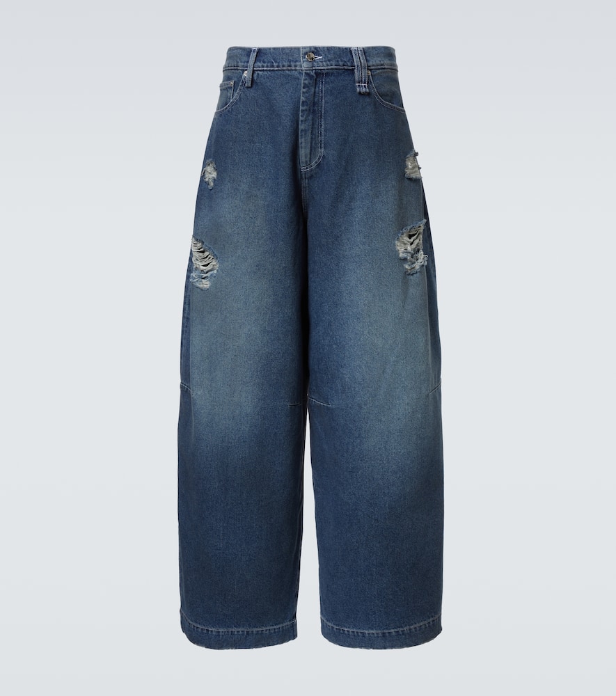 Simone Rocha Puddle Distressed Wide Leg Jeans In Blue