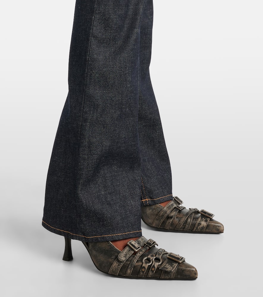 Acne Studios High-rise Cotton-blend Flared Pants In Blue