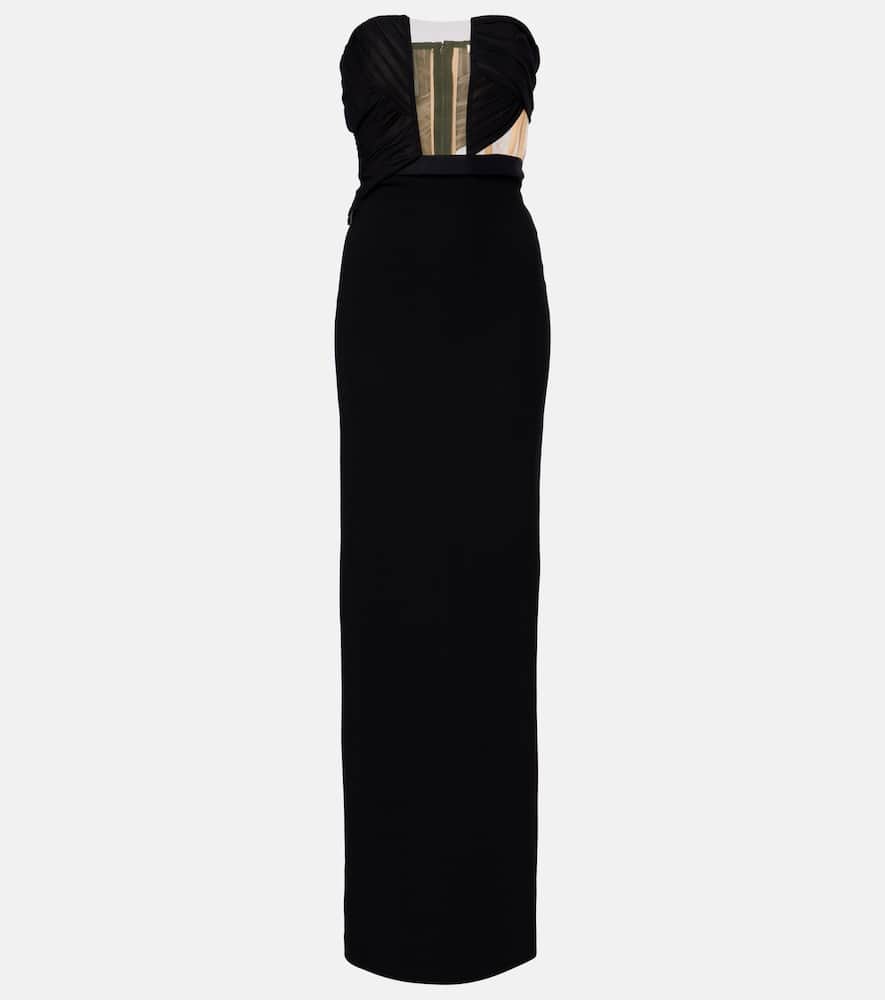 Nensi Dojaka Draped Maxi Dress With Corset And Sheer Panels In Black