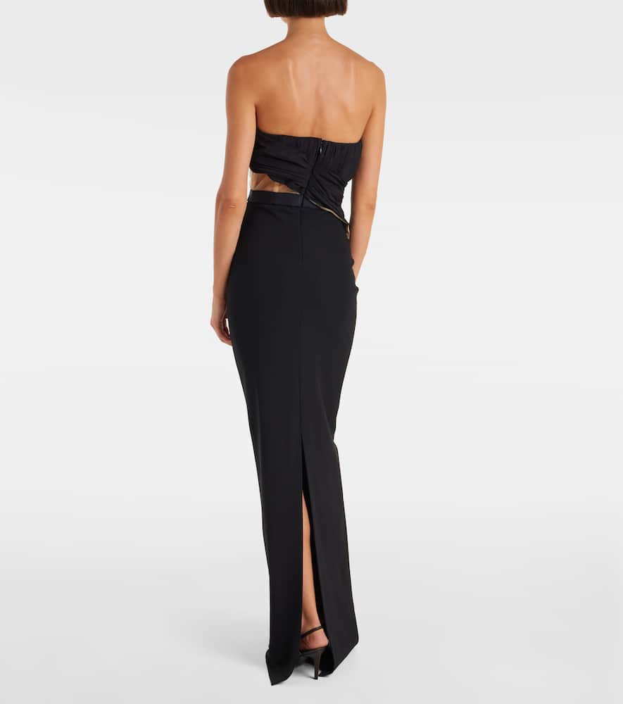 Nensi Dojaka Draped Maxi Dress With Corset And Sheer Panels In Black