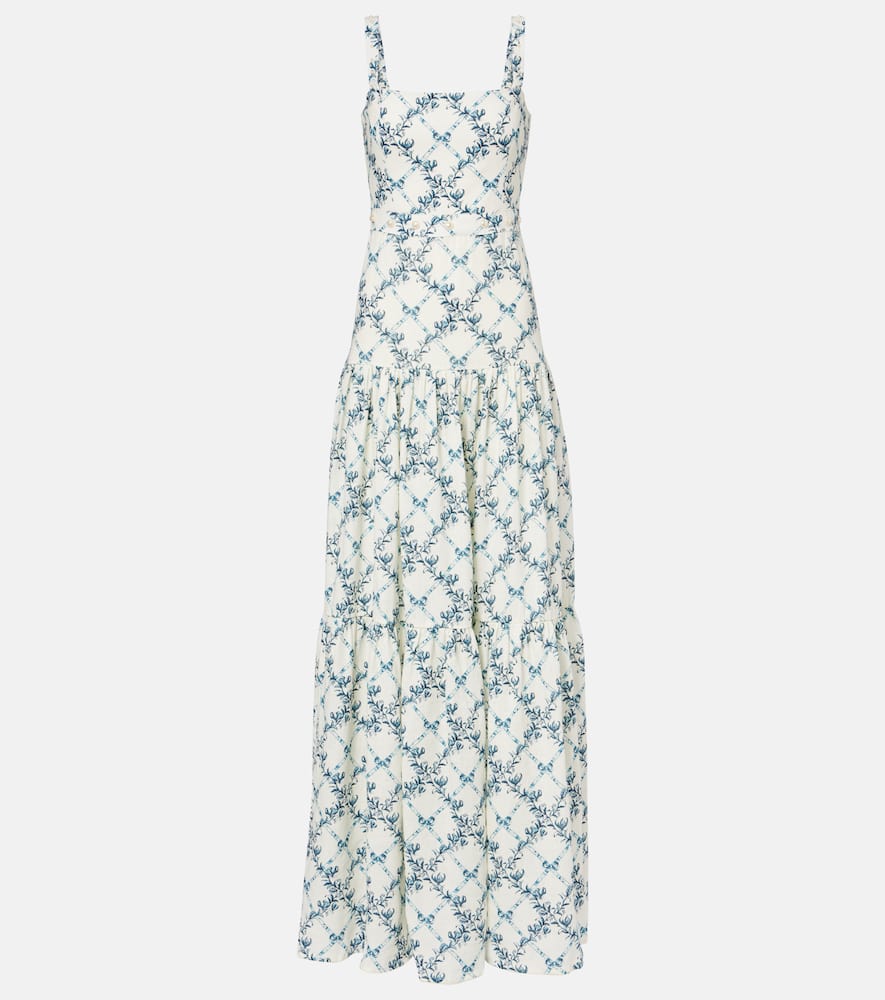 Agua By Agua Bendita Lima Gloriosa Tiered Faux Pearl-embellished Printed Linen Maxi Dress In White