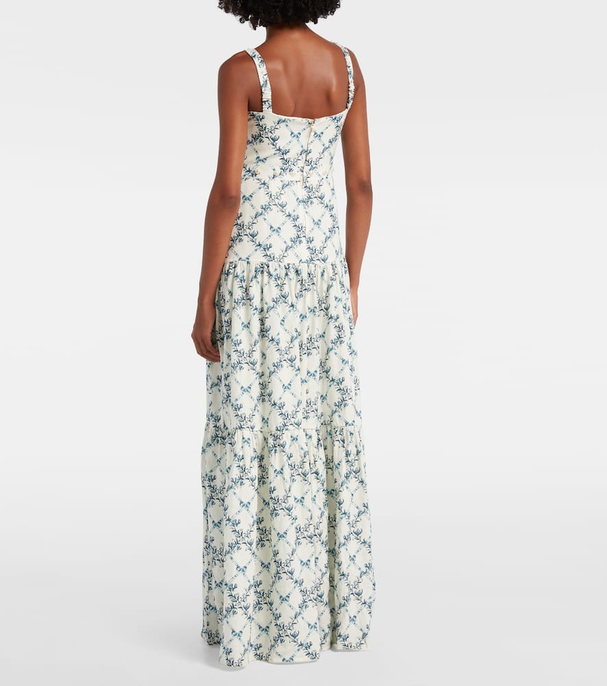 Agua By Agua Bendita Lima Gloriosa Tiered Faux Pearl-embellished Printed Linen Maxi Dress In White