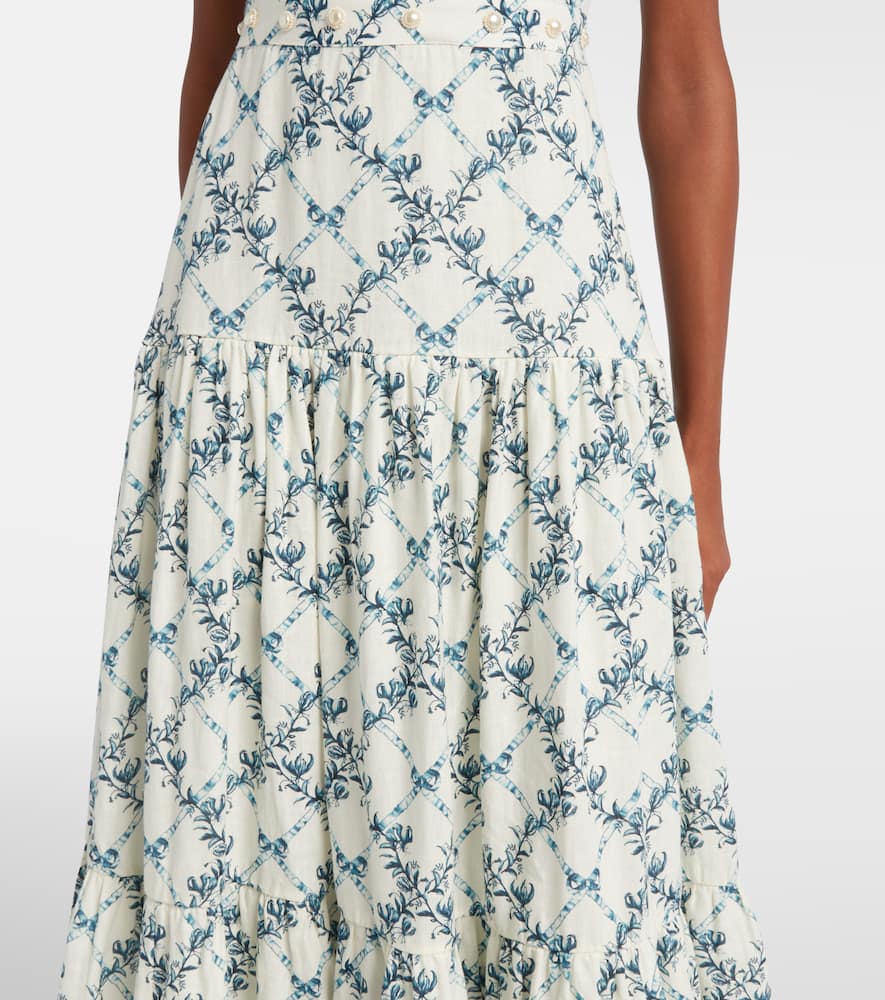 Agua By Agua Bendita Lima Gloriosa Tiered Faux Pearl-embellished Printed Linen Maxi Dress In White