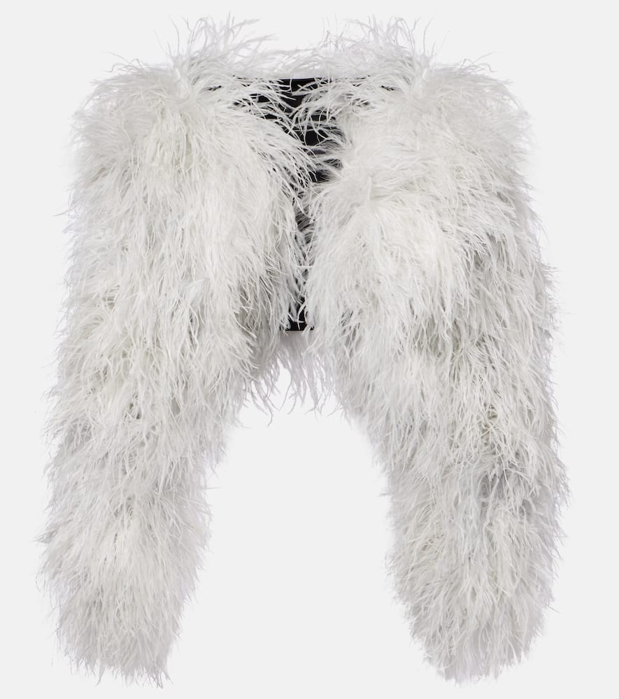 Dolce & Gabbana Feather-trimmed Cropped Jacket In White