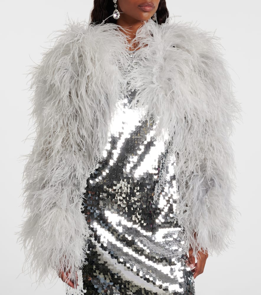 Dolce & Gabbana Feather-trimmed Cropped Jacket In White