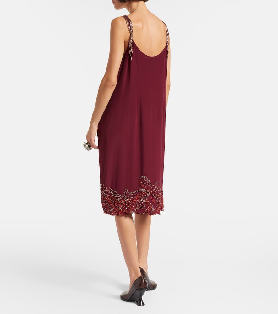 Dries Van Noten Beaded Silk Slip Dress In Burgundy