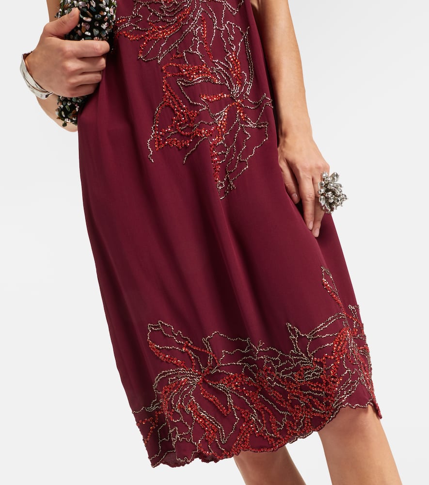 Dries Van Noten Beaded Silk Slip Dress In Burgundy