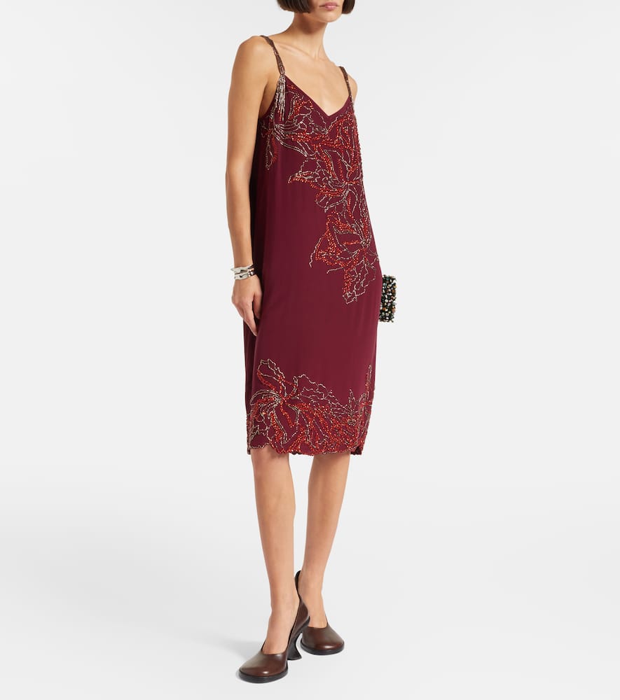 Dries Van Noten Beaded Silk Slip Dress In Burgundy
