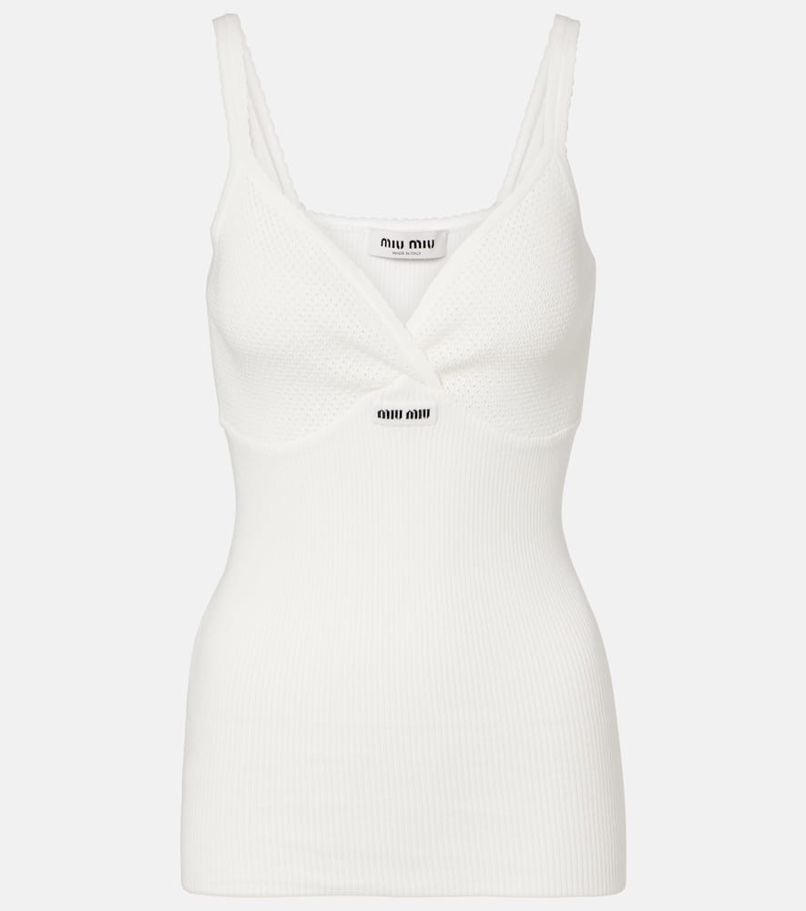 Miu Miu Womens Bianco Ribbed Shoulder-straps Cotton Top In White